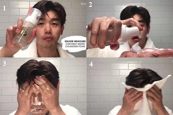 Eric Nam đang rửa mặt bằng sữa rửa mặt