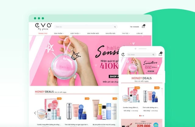 Giao diện website mỹ phẩm Evo