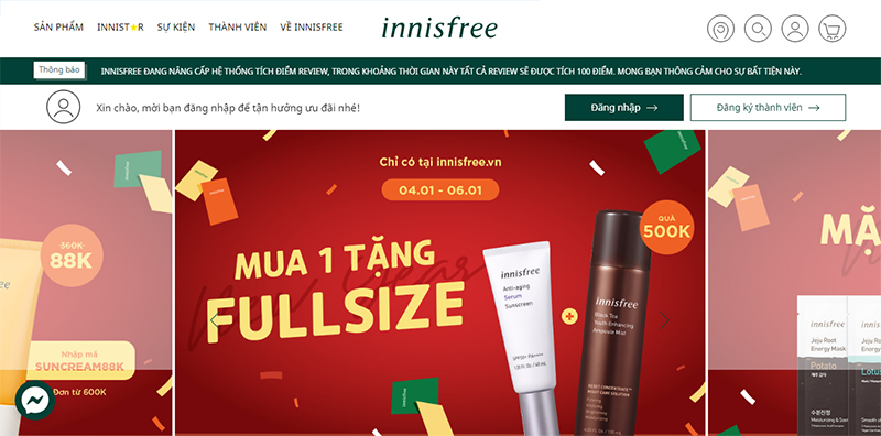 Đây là trang web chuyên cung cấp các sản phẩm của Innisfree