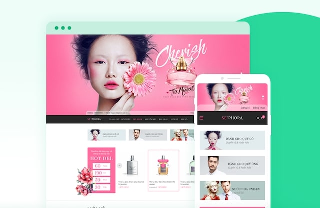 Template web mỹ phẩm đẹp Sephora