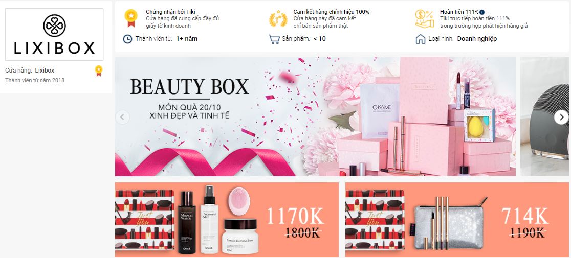 shop mỹ phẩm uy tín trên tiki