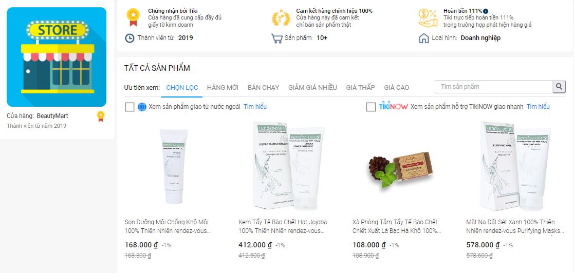 shop mỹ phẩm uy tín trên tiki