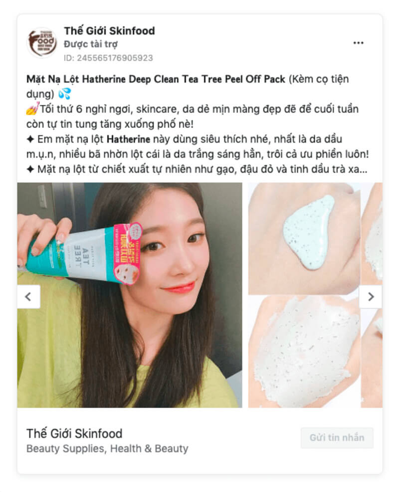 Stt quảng cáo mỹ phẩm trên Facebook của Thế giới Skinfood