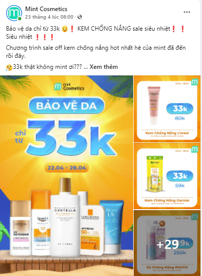 Stt quảng cáo Kem chống nắng của Mint Cosmetics