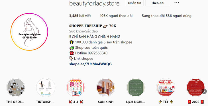 Beautyforlady.store là một trong các shop bánh mỹ phẩm chính hãng trên Insagram