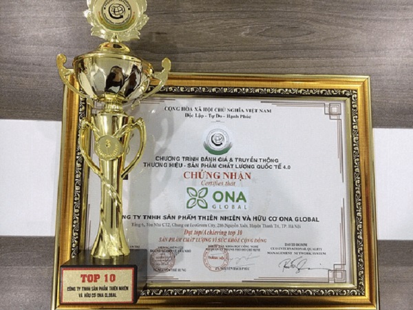 ONA Global được chứng nhận “thương hiệu - sản phẩm chất lượng quốc tế 4.0”