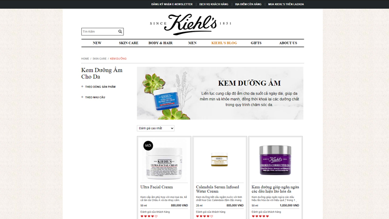 Website của thương hiệu Kiehl