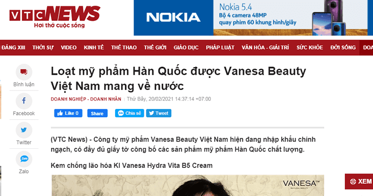 VTC News nói về mỹ phẩm Vanesa