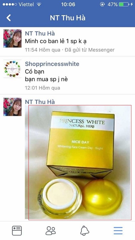 nhắn tin mua kem nice tại facebook