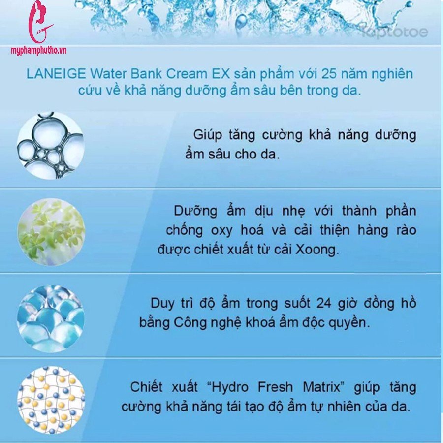 công dụng Kem dưỡng ẩm Laneige Water Bank Hydro Cream EX