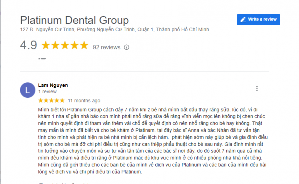 Khách hàng chất lượng dịch vụ làm răng tại nha khoa Platinum